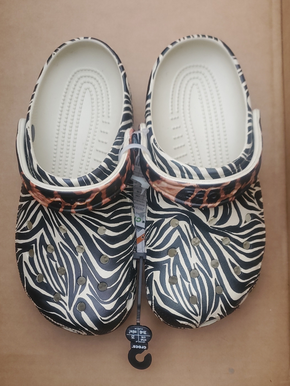 Womens CROCS  Zebra-Print Clogs with Brown Accentmen